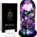Beauty and The Beast Rose Light Up Galaxy Rose Gift for Mom Enchanted Forever Crystal Rose with Butterfly in Glass Dome Artificial Flower Unique Birthday Gifts for Her Grandma Sister Friend (Gold)
