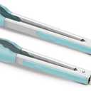 9-Inch & 12-Inch Cooking Tongs, Premium Silicone Set of 2 BPA Free Non-Stick Stainless Steel BBQ Grilling Locking Food Tong, Aqua Sky