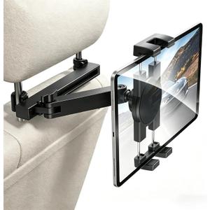 Tablet Holder for Car Headrest, Upgraded [3 in 1 Adjustable Extension Arm] iPad Car Mount for Back Seat, Road Trip Essentials for Kids, for 4.7-12.9" Like iPad Pro, Air, Mini, Galaxy, Fire HD Tablet (Black)