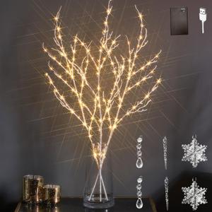 LITBLOOM Lighted Willow Branches Iridescent Glittered 32IN 120 LED with Timer Battery Operated and USB Plug in, Tree Branch with Fairy Lights for Home Room Christmas Decoration