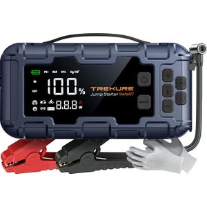 TREKURE 10-in-1 Car Battery Jump Starter Box with Jump Cables & Gloves for All Gas & 12L Diesel, 8000A Portable Battery Charger with Air Compressor, 160PSI, PD45W Charging