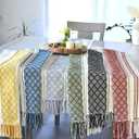 Boho Table Runner with Fringe 14 x 90 Inches, Black & Cream | Woven Washable Console Tabletop Runner / Dresser Scarf, Farmhouse Extra Long Heavy Cotton Table Topper Cover