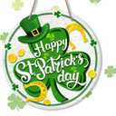 Happy St Patricks Day Door Decor, Green Shamrock Clover Farmhouse Wood Door Hanger, Spring Rustic Wooden Wreath Pediment Plaque Spring Farmhouse Wooden Wreath Indoor Wall Hanging Decoration