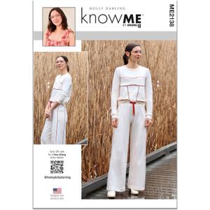 Know Me ME2138R5 Misses' Sweatsuit Top and Wide Leg Knit Pants Sewing Pattern Packet by Holly Darling, Design Code ME2138, Sizes 14-16-18-20-22