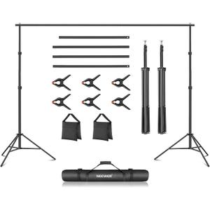 Neewer Photo Studio Backdrop Support System, 10ft/3m Wide 6.6ft/2m High Adjustable Background Stand with 4 Crossbars, 6 Backdrop Clamps, 2 Sandbags, and Carrying Bag for Portrait & Studio Photography