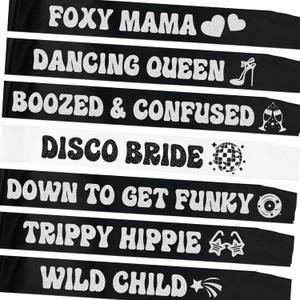 7Pcs Bachelorette Party Sashes 1 Pack Bride Sash and 6 Pack Team Bride Sashes for Retro Bachelorette Bridal Shower Engagement Party Decor Black