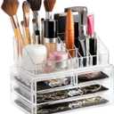 Masirs Clear Makeup Organizer - 16-Compartment Cosmetic and Jewelry Holder with 4 Drawers - Vanity Storage Box for Makeup, Skincare, Accessories, and Jewelry Display