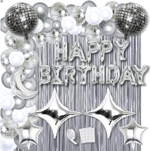 Disco Birthday Party Decorations - 87pcs Disco Happy Birthday Party Decorations Silver Backdrop Disco Birthday Balloons Ball Decor 60s 70s 80s Cool Retro Silver Birthday Decorations Women Men