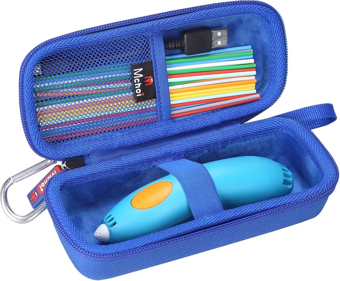 Mchoi 3Doodler Start+ Case, Hard Shell Travel Organizer for 3D Printing Pen Essentials, Shockproof EVA Pouch with Mesh Pocket & Wrist Strap, Case Only (Blue)