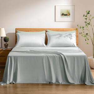 TOSMO Luxury Cooling Sheet Set - 100% Viscose from Bamboo, 4-Piece Bedding Set (King Size) - 18” Extra Deep Pockets, Oeko-Tex Certified, Silky Soft and Breathable, Sliver TOSMO Luxury Cooling Sheet Set - 100% Viscose from Bamboo, 4-Piece Bedding Set (King Size) - 18” Extra Deep Pockets, Oeko-Tex Certified, Silky Soft and Breathable, Sliver