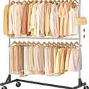 Hoctieon Double Rod Z Rack, Rolling Clothes Racks with Z-Base, Adjustable Clothing Rack, Standing Clothes Rack, Metal Clothing Racks for Hanging Clothes, Portable Garment Rack, Chrome