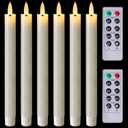 Homemory Waxy Flameless Taper Candles with Remote Timer Dimmer, LED Candlesticks Flickering, Battery Operated Window Candles, 9.6 Inches for Christmas Wedding Celebration Decor, Ivory, 6 Pcs