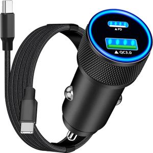 [Apple MFi Certified] iPhone 16 Car Charger, Rombica 52.5W USB-C&USB-A Car Power Cigarette Lighter PD/QC Type-C Fast Charging with Type-C Braided Cable for iPhone 16/16 Pro Max/15/15 Pro/Galaxy/Pixel
