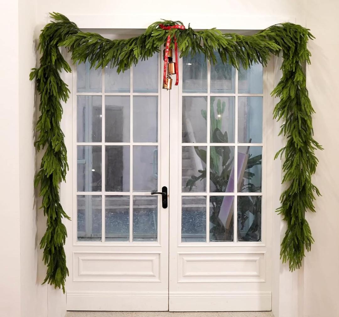 12FTx1 Real Touch Norfolk Pine Garland Artificial Faux Greenery Garlands Christmas Norfolk Pine Garland for Christmas Holiday Seasonal Indoor Mantle Decor (1, 12FT)
