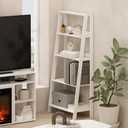 Furinno Ladder Book Shelf, 5-Tier Ladder Shelf, Bookshelf, Display Storage Shelves, 13 x 23.6 x 53.5, for Living Room, Home Office, Plain White