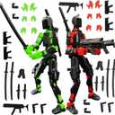 T13 3D Action Figure Set (Assembly Completed), Printed Multi-Jointed, Titan 13 Action Figures, Multi-Articular Lucky Mobile Robot Nova T-13,Desktop Decorations for Game Lovers Toys (Black Red Green)