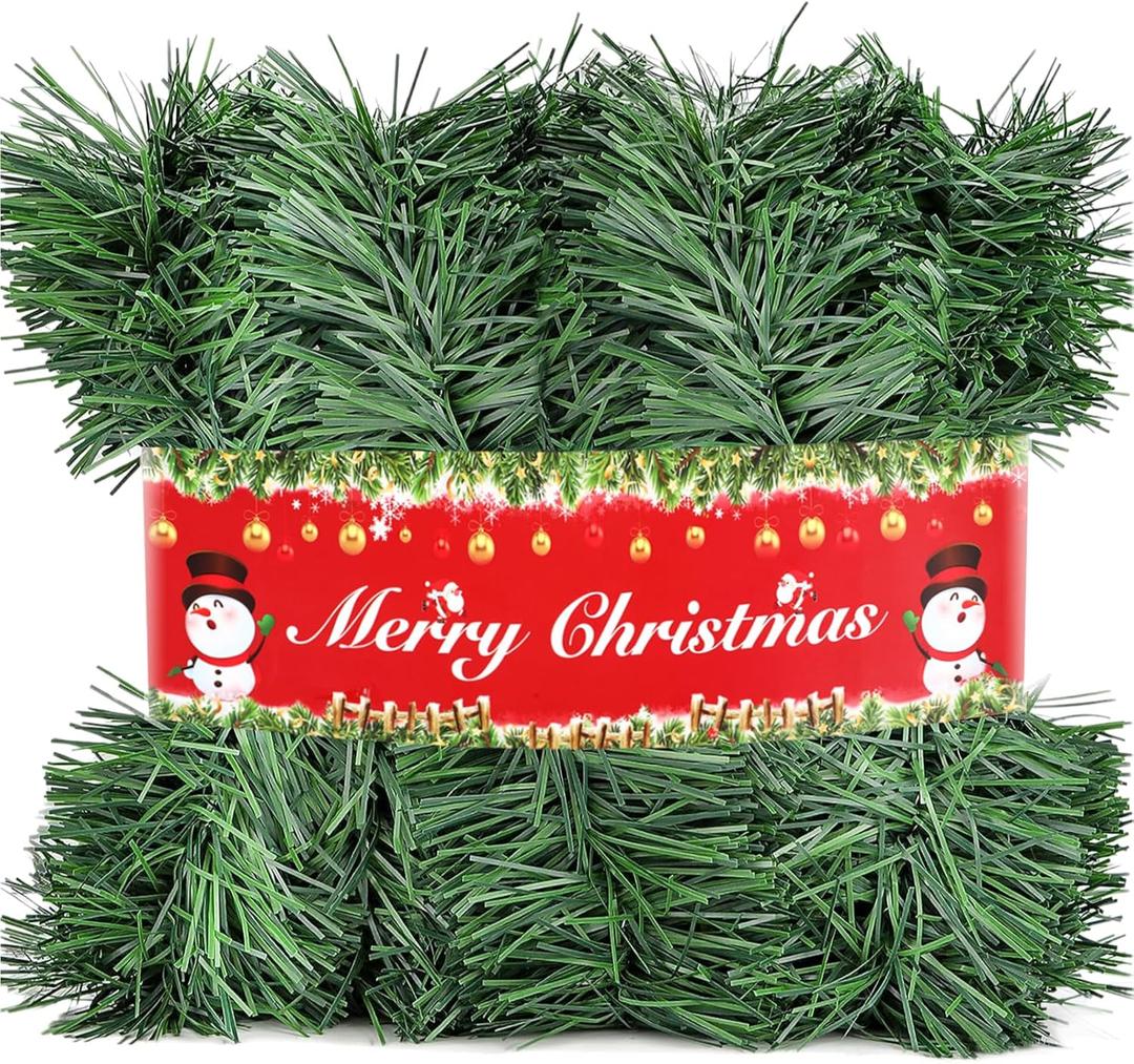 Christmas Garland Christmas Decorations, Green Christmas Tree Garland for Indoor Outdoor Decor, DIY Artificial Garland Holiday Decorations for Stairs Railing, Fireplace, Window, Front Door (10M,33Ft)