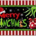 Merry Christmas Welcome Front Door Mat, Funny Xmas Ball Santa Hat Max Dog Decorative Doormat Non-Slip Floor Entryway Rug, Winter Holiday Indoor Outdoor Home Kitchen Decoration 17x29 Inches