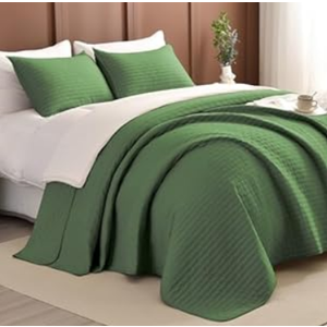 Masaca Oversized Quilt Queen Size(100"x106"),Linen Colored Lightweight Bedspreads & Coverlets Ultra Soft Microfiber Summer Quilt Bedding Set 3 Pieces (Olive Green-cross Pattern)