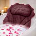 Bath Pillow RUVINCE Ergonomic Luxury Bathtub Pillow with Head,Neck, Shoulder and Back Support, 4D Bath Pillows for tub with 6 Powerful Suction Cups, Fits All Bathtub, Spa Tub, Hot Jacuzzi (Dark red)