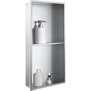 SaniteModar Shower Niche, Stainless Steel Shower Niche No Tile Needed, Recessed for Bathroom Storage (Brushed Silver, 12x24, Double)