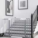 Cumbor 29.5-27" Auto Close Safety Baby Gate, Extra Tall and Wide Child Gate, Easy Walk Thru Durability Dog Gate for House, Stairs, Doorways. Includes 4 Wall Cups and 2 Extension Pieces, Gray