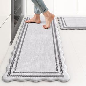 KIMODE Anti Fatigue Kitchen Mats, Light Grey Kitchen Rugs, Padded Kitchen Mat for Floor, Comfort Standing Desk Mat, Cushioned Kitchen Mats for Floor 2 Piece for Laundry Office Sink 17"x47"+17"x29"