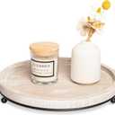 GENMOUS Round Wooden Tray for Coffee Table, Decorative Tray with Iron Bead for Living Room Decor, Candle Tray Rustic Farmhouse Trays Centerpiece for Home Decor, Kitchen Counter Table Dining Decor