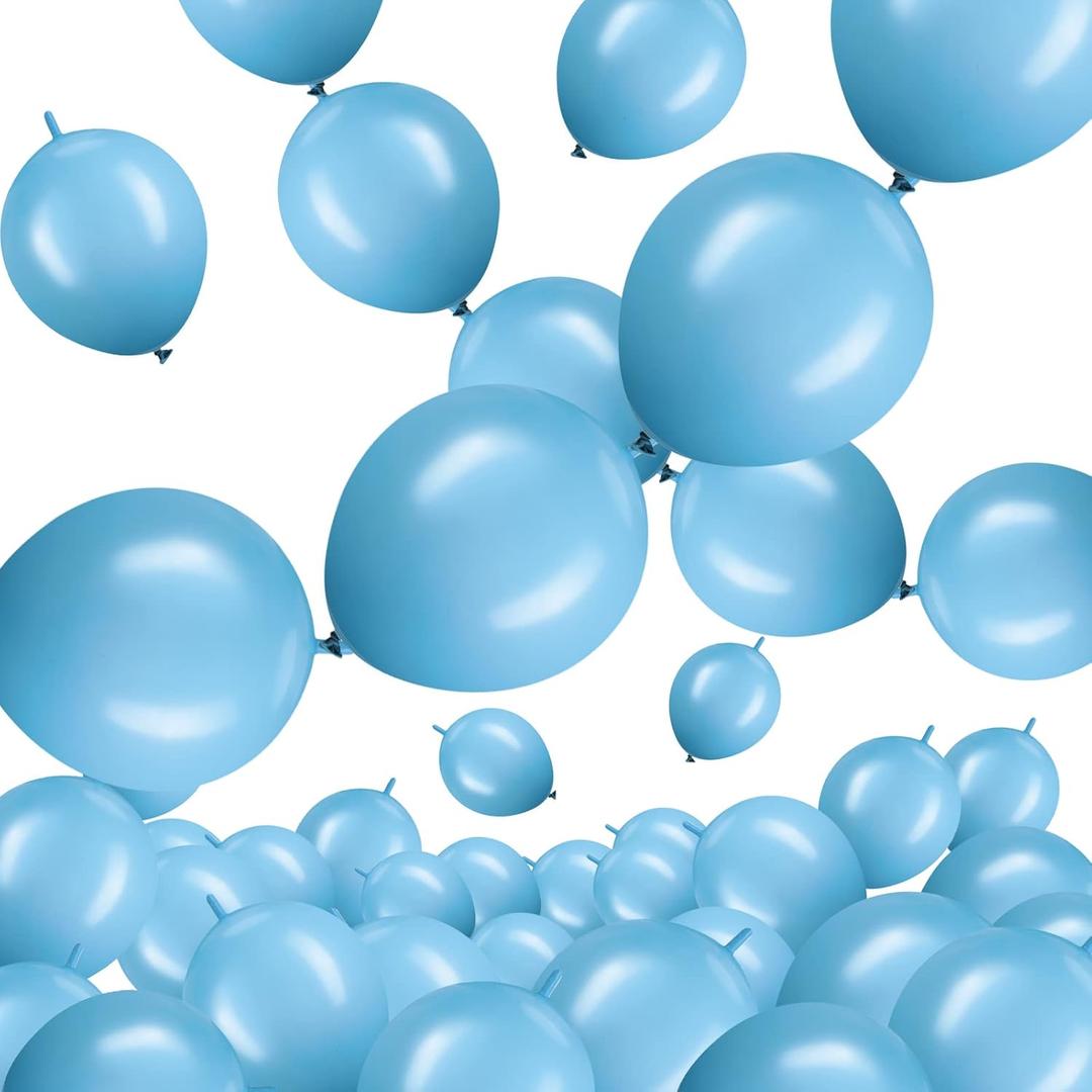 Meanplan 100 Pcs Link Balloon Linking Latex Connected Balloons Linkable for Easter Independence Day Carnival Wedding Party Decoration(10 Inch,Sky Blue)