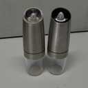 Electric Salt and Pepper Grinder set of 2, Automatic Salt and Pepper Mill Grinder, Adjustable Roughness, Battery Powered with Blue LED Light, Stainless Steel with One Hand Operation (Sliver)