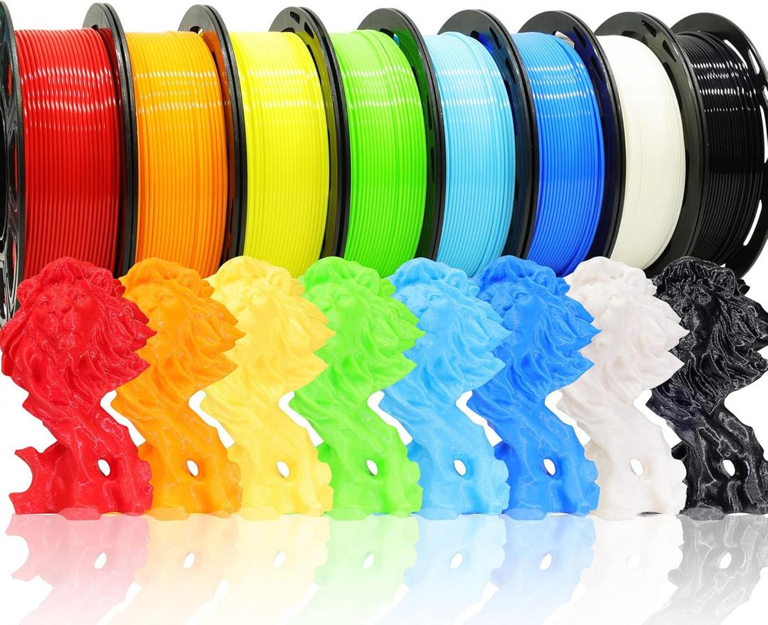 1.75mm 8 Spools Popular Colors 3D Printer PLA Filament Bundle Pack: Black White Red Blue Yellow Orange Limegreen SkyBlue, Each Spool 250g, Widely Compatible, Total 2Kg 3D Printing Filament