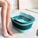 Collapsible Foot Spa Bath Massager for Dry Cracked Feet, Feet Soaking Tub with Massage Acupoint, Pedicure Foot Soak Basin Plastic Bucket with Handle (Green)