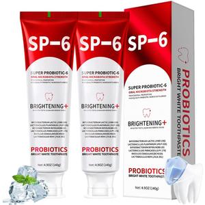 3 x SP-6 Probiotic Whitening Toothpaste - Enhanced Formula with 6 Probiotics for Teeth Whitening and Gum Health - Enamel-Safe, Fluoride-Free, Fresh Mint Flavor,2 PCS (4.9 Fl Oz (Pack of 2))