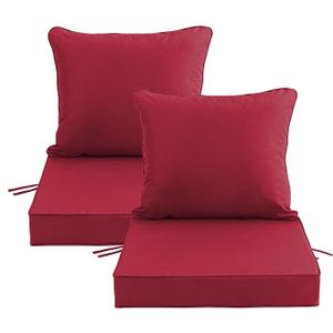 22x22 Inch Patio Chair Cushions Set of 2, Outdoor Furniture Cushions - Removable Cover, Water-Repellent, Fade-Resistant, Non-Slip Bottom & Straps, Replacement for Lawn, Porch & Deck Chair - Burgundy