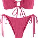 ZAFUL Women's Bandeau Bikini Set O Ring Strapless Swimsuit Tie Side Swimwear Halter Two Piece Bathing Suit (X-Large, 446_pink)