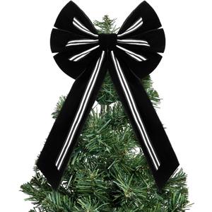 Christmas Gothic Tree Topper 28 x 14 Inches Velvet Black and White Christmas Tree Decorations Bow Halloween Bows for Wreaths Fall Home Front Door Decor