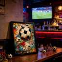 Framed Graffiti Soccer Ball Wall Art, Trendy Colorful Sports Canvas Print, Abstract Football Poster Artwork, Modern Street Art Wall Decor for Boys Bedroom Bar Living Room, 16"L x 24"W