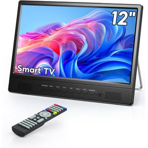 Desobry 12 Inch Small Smart TV, LCD Flat Screen Smart TV with WiFi, Built-in 180Adjustable Stand/ATSC Tuner/HDMI/AV/USB for Kitchen, Bedroom, Camping, RV, Small Space