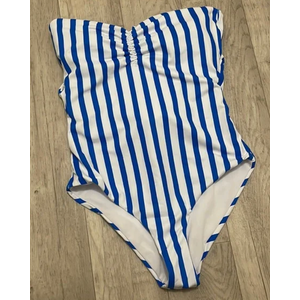 White and Blue Striped Strapless Tie Back One Piece Swim Suit Shein, S