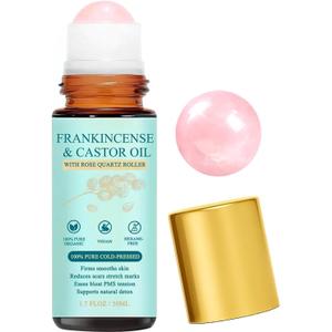 2 x Organic Castor Oil Rose Quartz Roller Ball – 100% Cold Pressed Hexane Free Castor Oil Roll On for Facial Skin Care, Fine Lines, Wrinkles & Under Eye Puffiness
