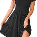 AUSELILY Women Summer Dress Casual Short Sleeve Sundress V Neck Floral Tiered Beach Dresses with Pockets (S)