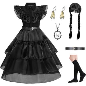 Black Costume Dress Up for Girls, Halloween Costumes Cosplay Birthday Party Dress with Accessories 3-12 Years (9-10 Years)