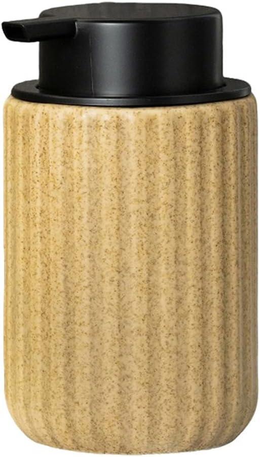 Textured Ceramic Foam Soap Dispenser 13.5oz Refillable Bottle with ABS Pump, Vertical Stripe Design for Bathroom & Kitchen, Tan