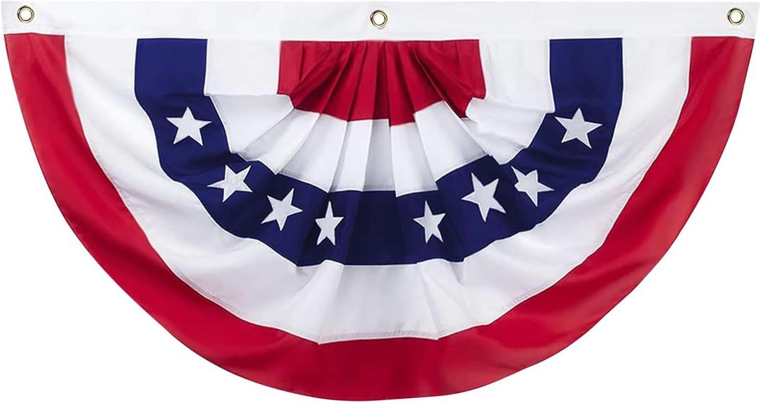 Outdoor USA Bunting Flags 1PCS 2x4 FT American Pleated Fan Flags, 4th of July Patriotic Bunting Flags,Outside Veteran's Day, Independence Day, Memorial Day Decorations, 250th Anniversary