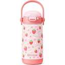 Fimibuke Kids Insulated Water Bottle with Straw Lid & Handle -14oz BPA FREE 18/8 Stainless Steel Metal Tumbler Leak Proof Double Wall Vacuum Kids Cup Toddler Water Bottle for School Boy Girls (A10.Bunny)