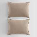 Calvin Klein - Queen Duvet Cover Set, 100% Crisp & Cool Cotton Percale Bedding, Corner Ties & Button Closure, 3 Piece Bed Set with Matching Pillowcases (Modern Cotton Washed Percale Camel Brown)