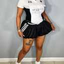 Women's Sport Skirt Set 2 Piece Lace Combo Top & Bubble Mini Skirt Set Sexy Short Sleeve Bodycon Y2k Party Club (Black)