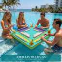 Floating Mahjong Table for Pool,32×32in Pool Float Game Board for Mahjong Poker Dominoes,Hot Tub Float Table with Tile Racks and Cup Holders for Adults,Summer Pool Party Accessories (Teal Lemon), 31.5 x 31.5 x 2.0 inches