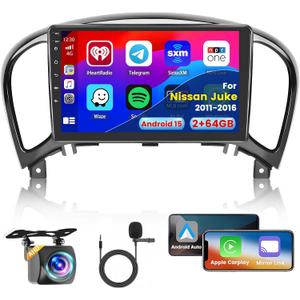 2+64G Android 15 CarPlay Car Stereo Radio for Nissan Juke 2011-2016 Touch Screen 9'' Android Auto Bluetooth GPS WiFi AHD Backup Camera