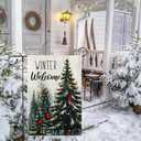 Winter Garden Flag Christmas Garden Flags 12x18 Inch Double Sided Burlap Welcome Yard Flag with Cardinals Snow and Pine Trees for Outdoor Seasonal Holiday Decorations